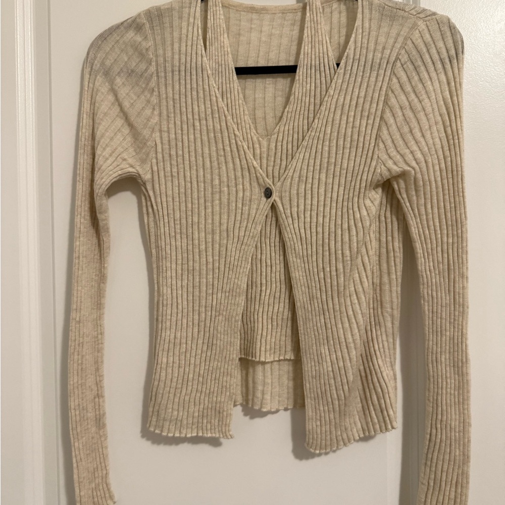 Elegant Cream Ribbed Cardigan